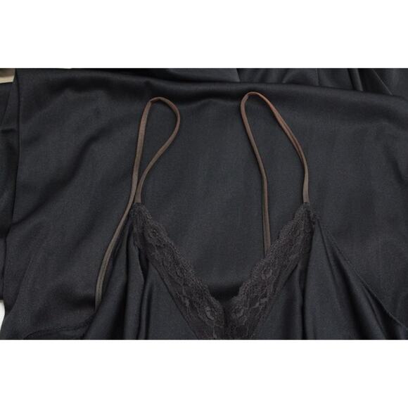 Vintage Lady Cameo Long Slinky Nightgown Small Black Nylon High Slit USA Y2K - Picture 2 of 12